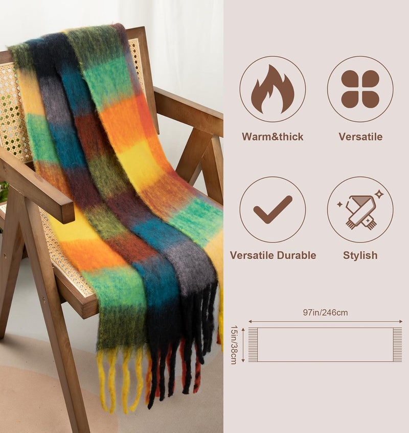 YSense Womens Winter Scarf Chunky Oversized Plaid Thick Blanket Scarf Big Coloured Warm Shawl Wrap - Image 4